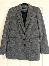 Karl Lagerfeld Paris Women s Black/White Plaid Tweed Lined Blazer 4