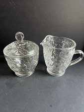 Princess House Creamer and Sugar Bowl with Lid / Fantasia Poinsettia Design
