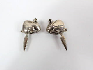 Set of Two Braybrook & Britten Solid Sterling Silver Mouse Cheese Pegs Picks