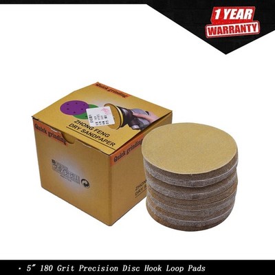 NO-Hole 100 Pack 5'' 180 Grit Disc Hook Loop Pads Sanding Discs Flocking New