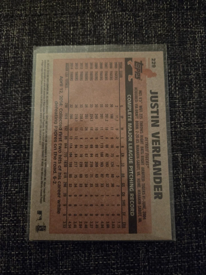2015 Topps Archives #229 Justin Verlander Detroit Tigers - Image 2 of 2