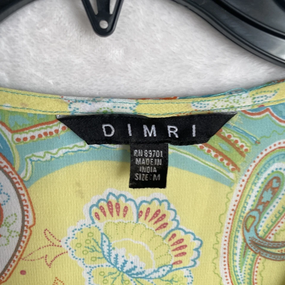 Blusa Top Túnica Dimri Mujer Azul Amarillo Paisly Mediana Poliéster Manga 3/4 V Foto 2 de 4