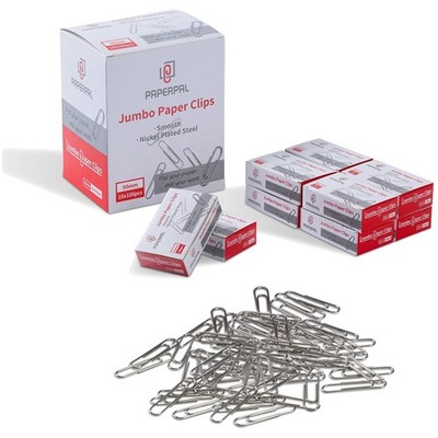 Value Pack: 1000 Jumbo Paper Clips, Silver, 2'' - 10 Boxes
