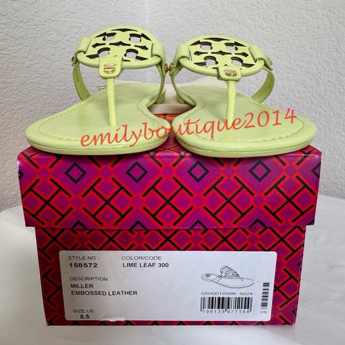NIB Tory Burch Miller Size 8.5 Lime Leaf Embossed Leather Sandals Retail $198 - Picture 9 of 9