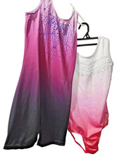 2 girls size 14 dance/gymnastics leotards w/faux crystal embellishment