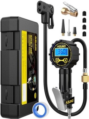 Presta Valve Adaptor with Pressure Gauge and Storage Box, 200psi Dual-Port
