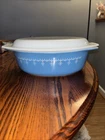 Vintage Pyrex Blue Snowflake Garland 045 2 1/2 QT Oval Casserole Dish W/Lid