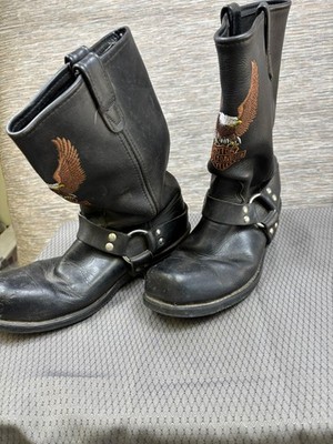 Harley-Davidson Black Leather Men\'s Vintage Riding Boots Embroidered Eagle 9 ? Vintage 90s Harley Davidson Black Leather Embroidered Eagle  main image 4