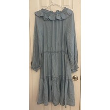 RALPH LAUREN Women's Blue Tie Blouson Sleeve Split Blouson Dress, A66