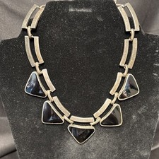 Vintage Taxco Style Mexico Sterling Silver Black Onyx Necklace, 140.65 grams