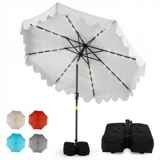 9 FT Outdoor Patio Umbrella w/32 Solar LED Lights Weighted Base, Sandbags