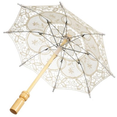 Wedding Decorative Lace Parasol Embroidery Umbrella Cotton Cloth Wood Handle