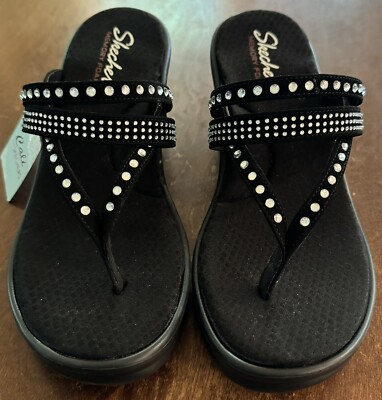 SKECHERS Cali RUMBLERS Jeweled Strap WEDGE Sandals in BLACK  display picture 2