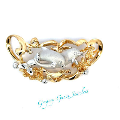 14KT. Weiß- und Gelbgold Denny Wong Double Delphin Slide mit Diamanten