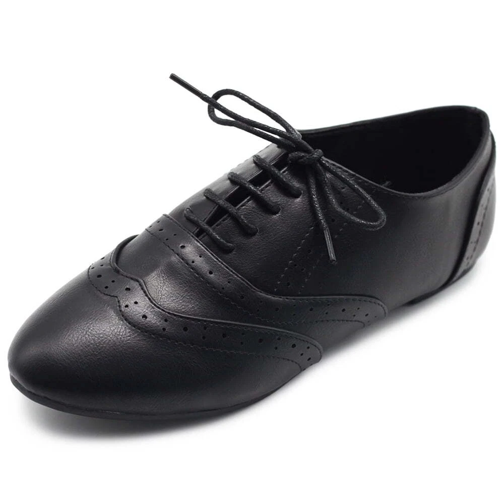 Ollio Womens Classic Lace Up Dress Low Flat Heels No-Slip Oxfords M1914