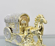 Horse With Round Wagon Buggy Gypsy Big Wheels Crushed Diamond Carriage Ornament