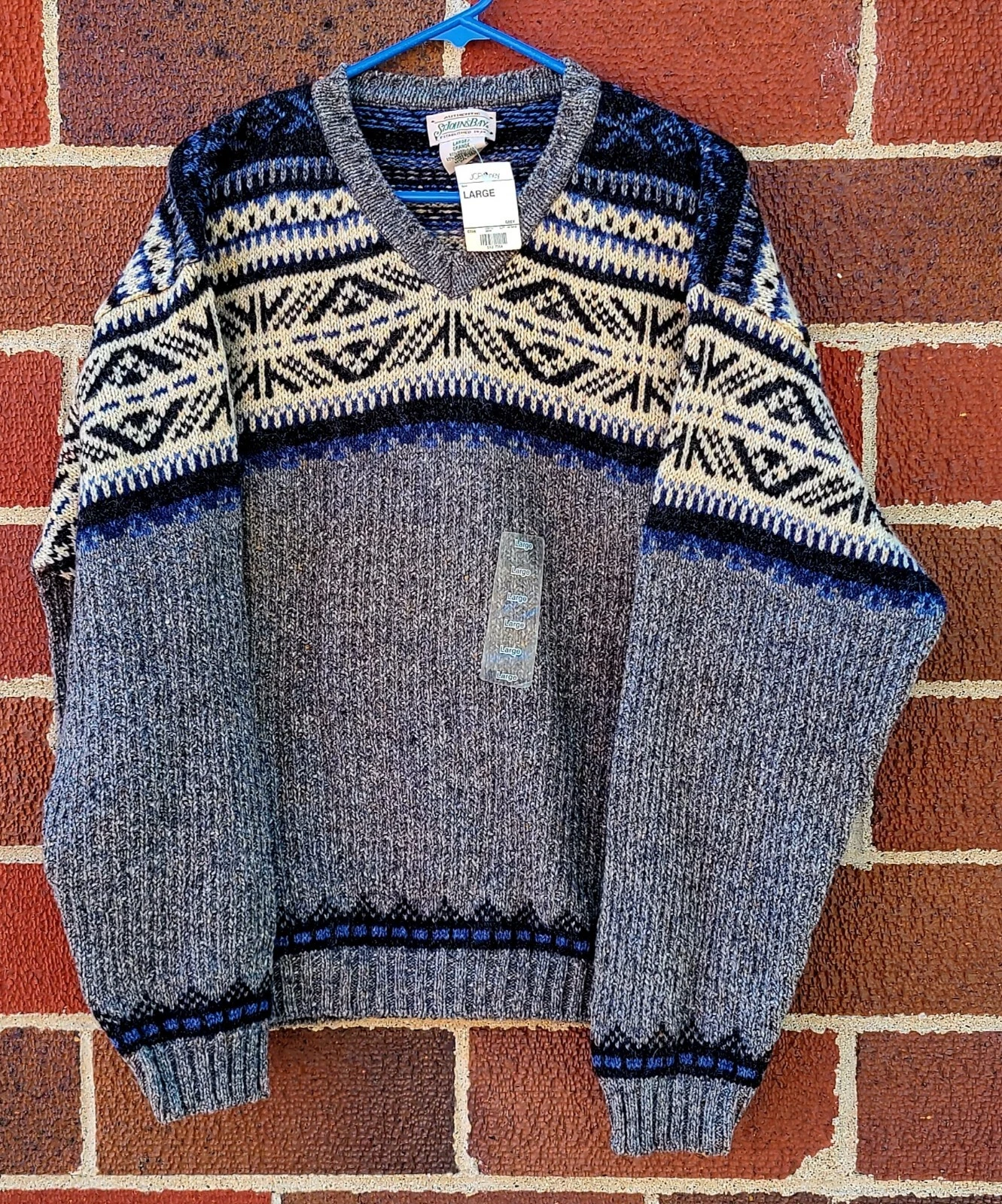 VTG St John's Bay Men L Multicolor Wool Blend Pullover Crewneck Sweater USA Made