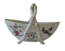 Unbranded Ceramic Porcelain Handled Basket Planter Japan Clover Wreath Gold Trim
