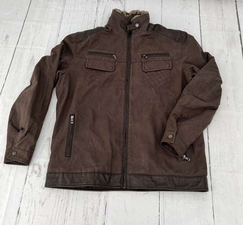 3XL Brown Faux Leather Jacket Zip 