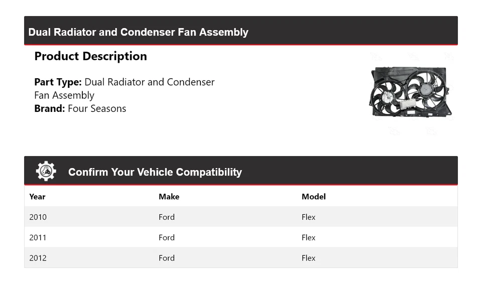 Para 2010-2012 Ford Flex radiador duplo e conjunto de ventilador condensador 4 estações 2011 - Imagem 2 de 4