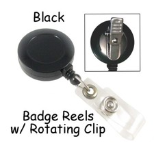 25 ID Badge Reels Lanyard - Black - Retractable w/ Rotating Clip  Plastic Strap