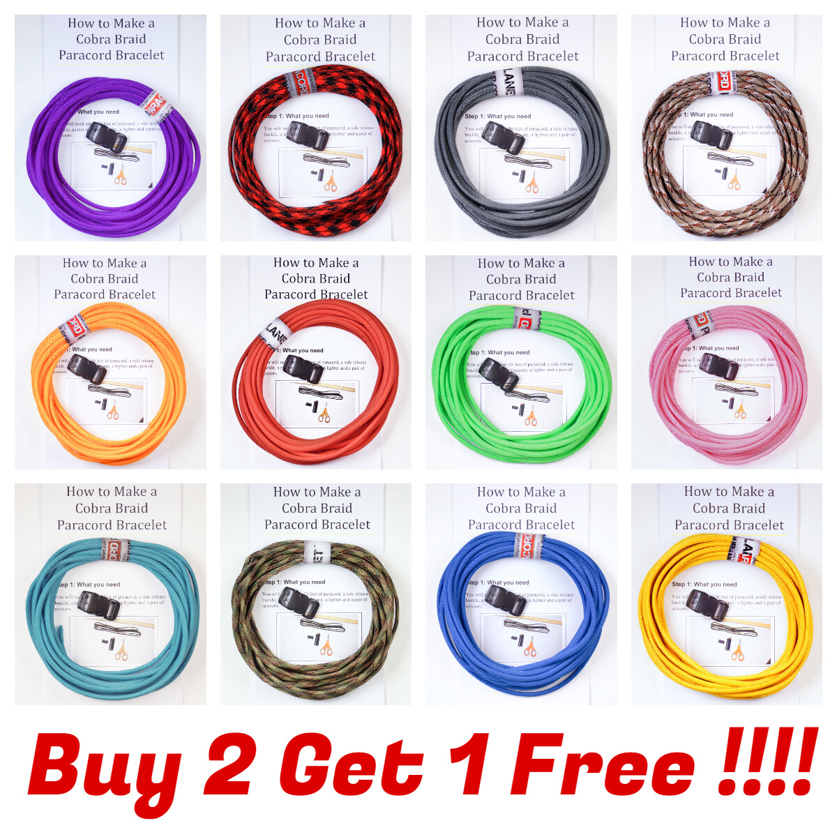 Paracord Planet DIY Cobra Braid Survival Paracord Bracelet Kit 3/8