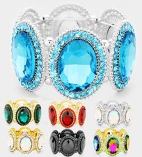 Crystal Rhinestone Cocktail Party Oval Stretch Bangle Bracelet Wedding Prom Seed