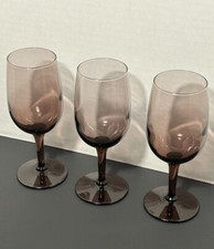 Vintage Set Of 3 Amethyst Purple Wine Glass Stemware Goblets 6 1/4