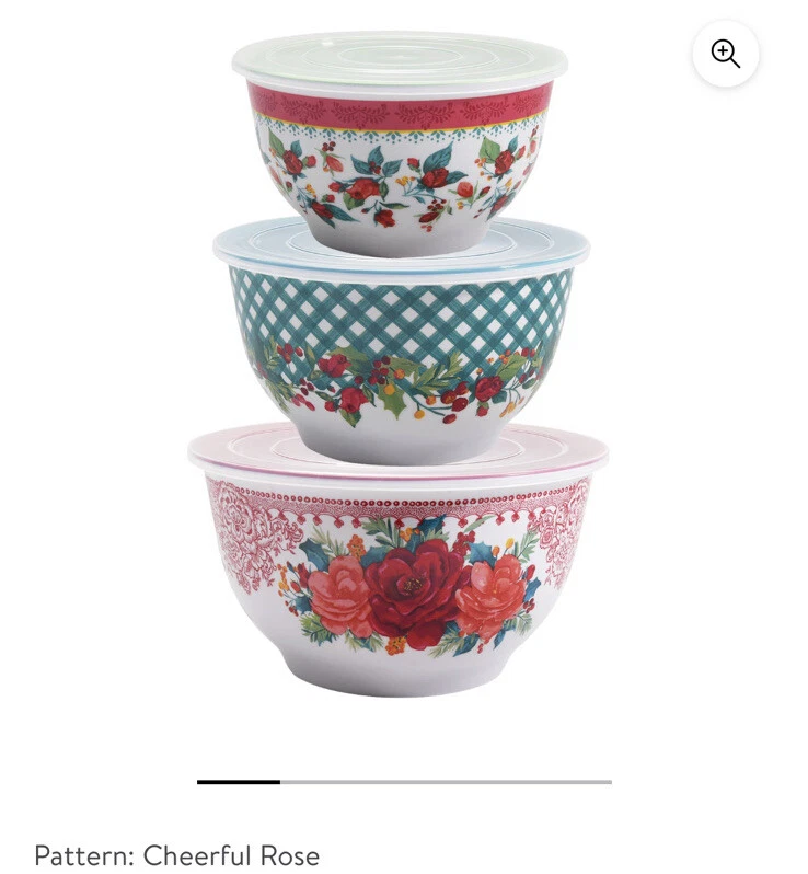 The Pioneer Woman Melamine Serving Bowl Set With Lids Holiday Cheerful Rose  NEW