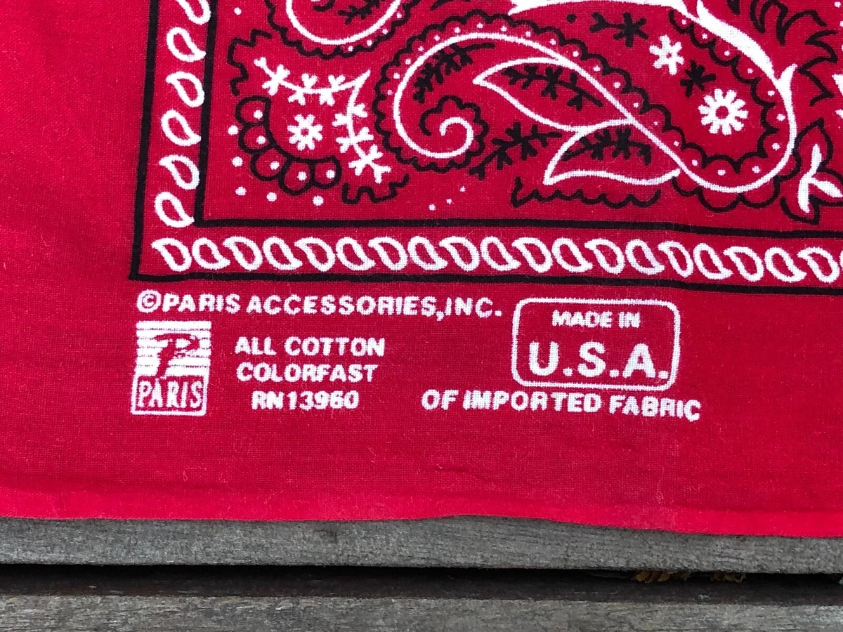 Vintage Paris All Cotton RED Biker Bandana Handkerchief MADE IN USA