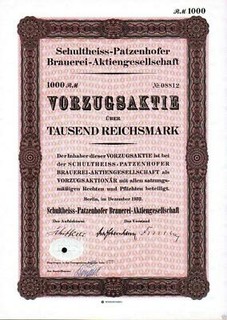Schultheiss Patzenhofer Brauerei Aktiengesellschaft Vorzüge 1932 1000 RM