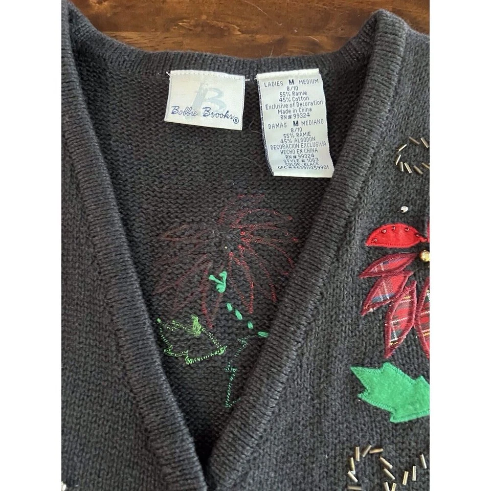 Chaleco de Navidad Bobbie Brooks Mediano Poinsettia Floral Embellecido Tejido Foto 2 de 4