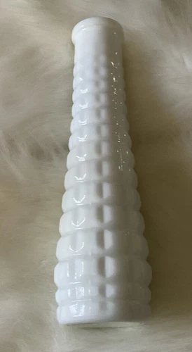 E.O. Brody M-147 Vintage Milk Glass Bud Vase Diamond Waffle Style Pattern 8 3/4"