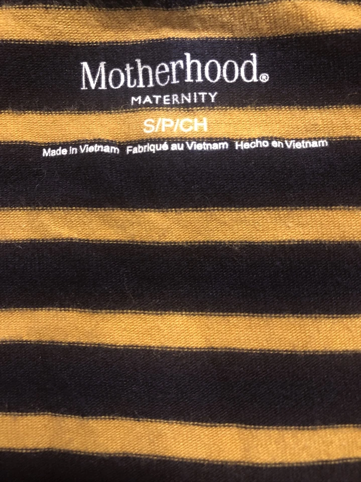 Motherhood Shirt Small Maternity Navy Blue /Mustard Yellow Striped Short Sleeve - Image 4 of 4