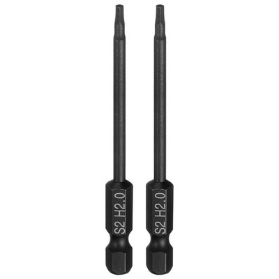 2pcs Flat Hex Screwdriver Bit H2.0 Magnetic Tip 1/4'' Shank 3'' Long Black