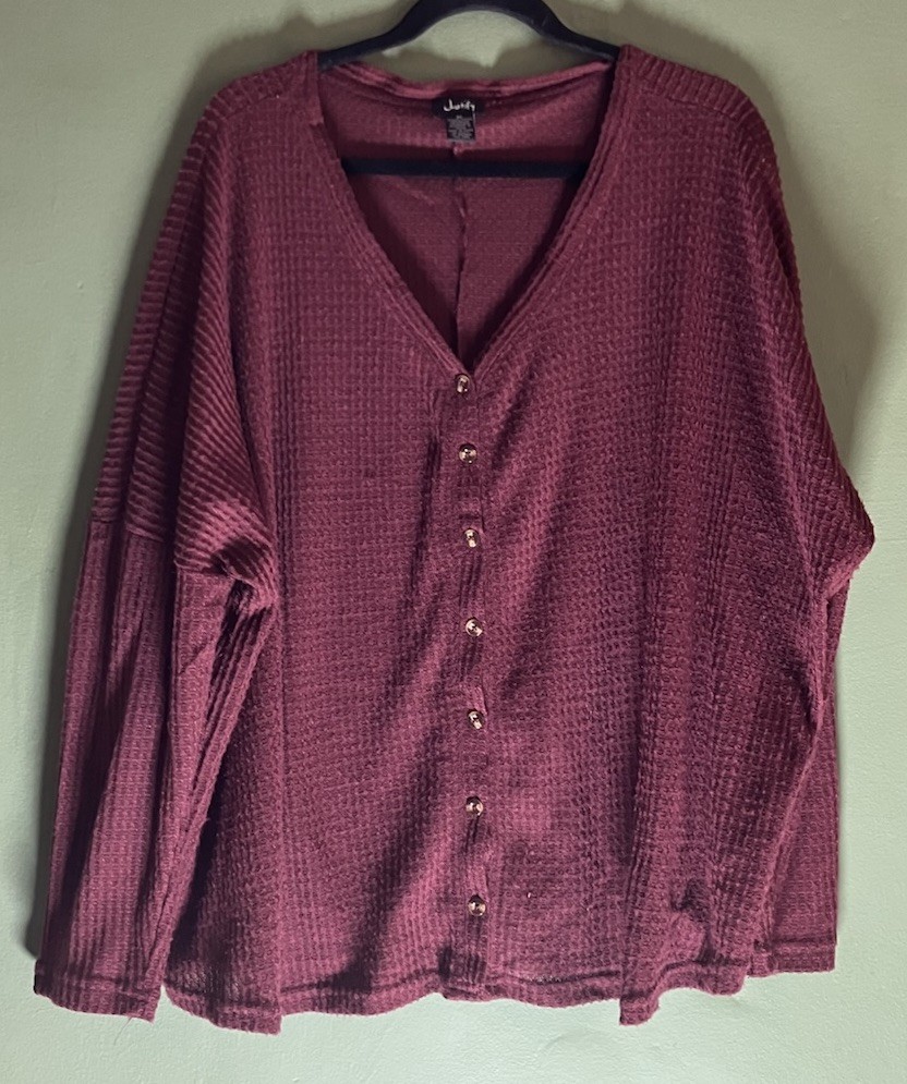 Justify Plus Size 2X LS Button Down Waffle Knit V… - image 1