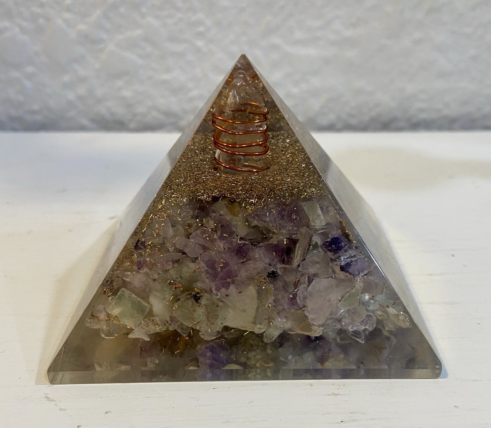 Orgone Fluorite Crystal & Resin Energy Pyramid Handmade 3”x 3”Base & 2.5”Tall