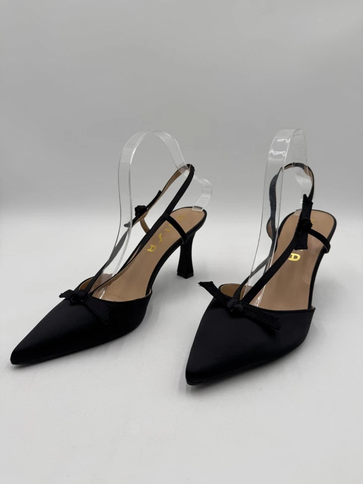 Unisa Womens Black Slingback Heels With Pointed Toe & Bow Accent Size 9M - Image 2 of 4
