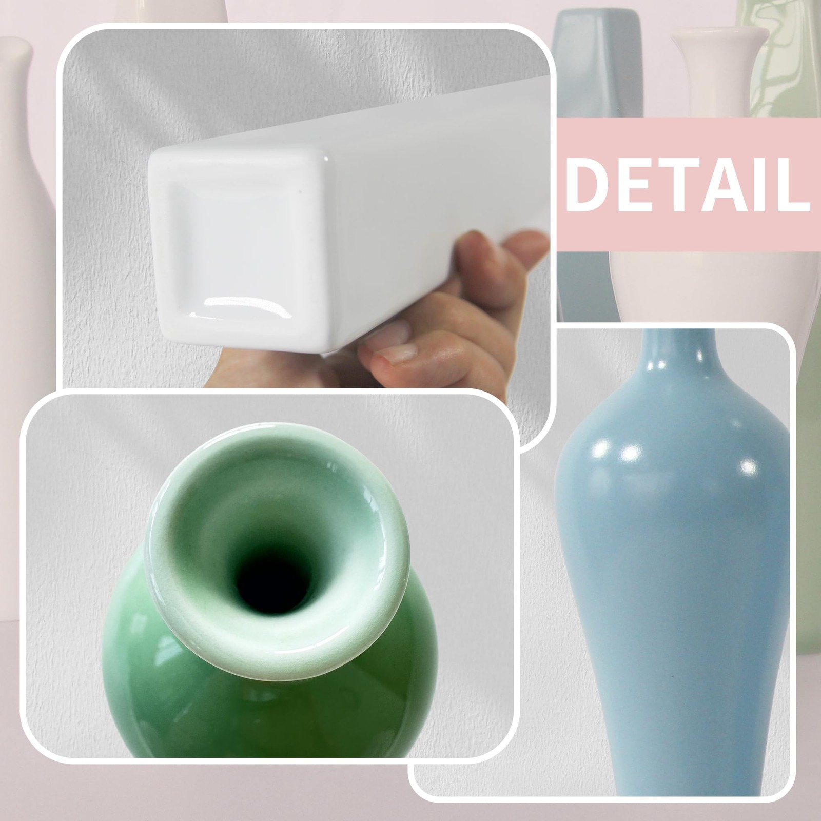 3 Pack Light Sky Blue Small Ceramic Vase Set for Home Decor, Shelf, Kitchen