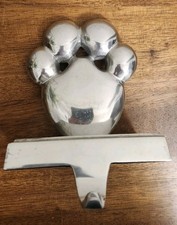 Cat Dog Paw Print Solid Heavy Silver Metal Christmas Stocking Holder Hanger