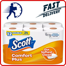 Scott ComfortPlus Toilet Paper, 12 Double Rolls,231 Sheets per Roll, Septic Safe