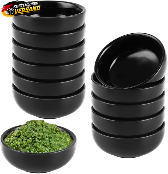 Yayods 12 StüCk Kleine Dip SchäLchen Keramik Ø 7,7 Cm - Schwarz Dipschalen Dip S-image
