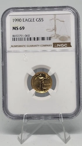 1990 $5 American Gold Eagle NGC MS69 1/10 Oz Gold Coin