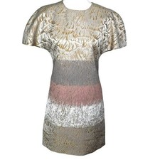 GABRIELE COLANGELO Size 4 Tan Cream Textured Midi Dress Italian Designer Formal