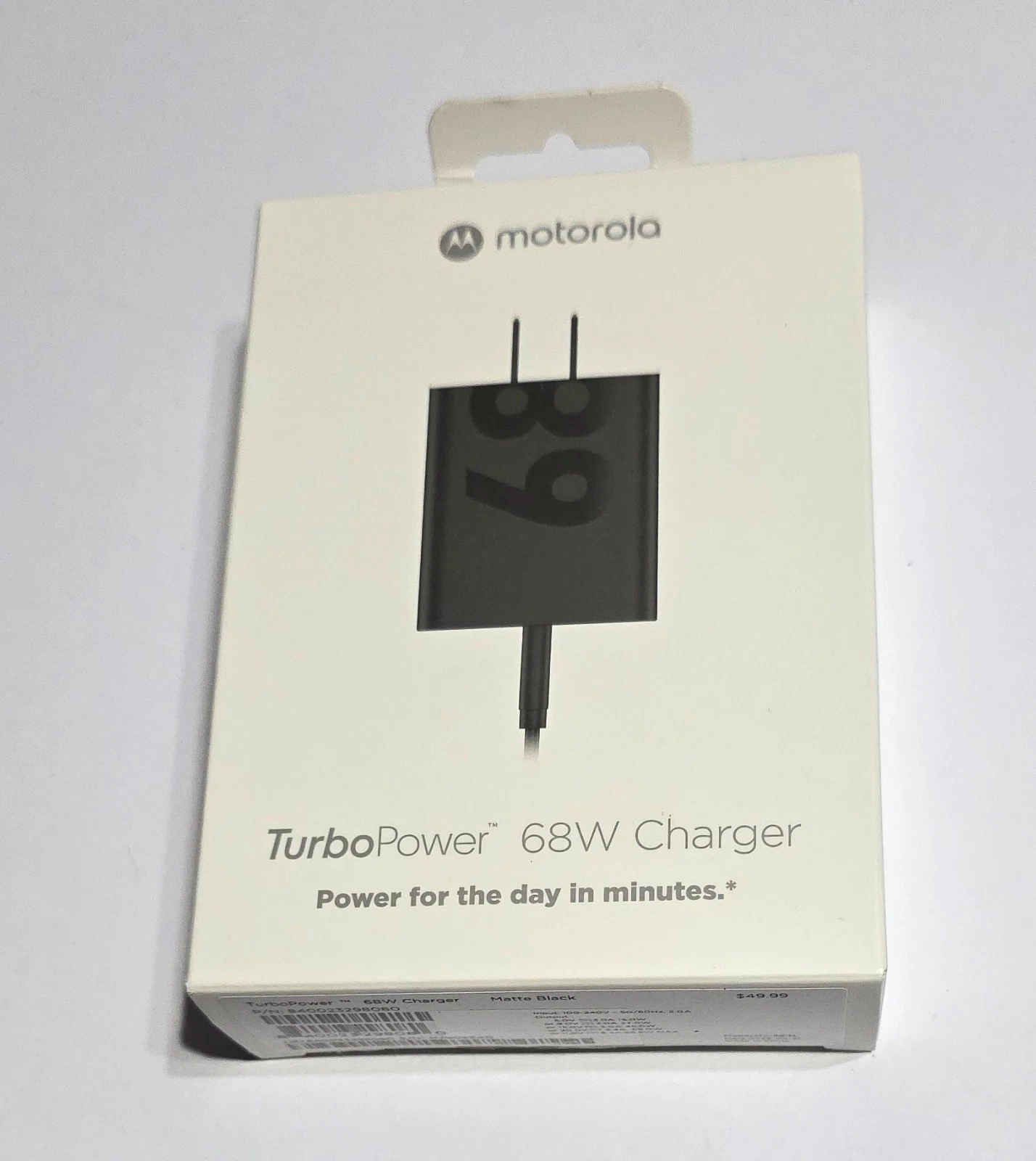 NEW Original Matte Black Motorola TurboPower 68W USB-C Wall Charger in Retail Pk - product detail image 1