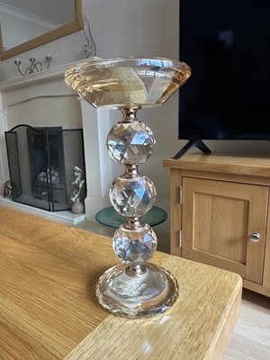 Kristall Braunglas facettierte Kugel Stumpenkerzenhalter Mittelstück 19,5 cm