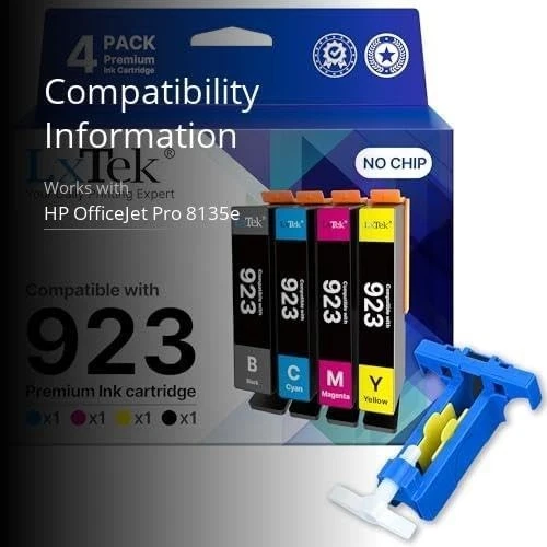 Paquete combinado de 4 cartuchos de tinta LxTek 923 para impresoras HP OfficeJet 8120e-8139e Foto 3 de 4