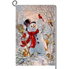 BLKWHT Winter Snowman Garden Flag 12x18 Vertical Double Sided 12x18, White