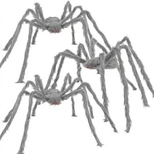 Halloween Giant Grey Spider 3 Pack 5Ft 4Ft 3.2Ft Realistic Large Scary Hairy Spi
