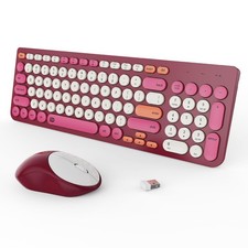 Wireless Keyboard and Mouse Combo, 2.4GHz Colorful Cute Round Keycaps Keyboar...